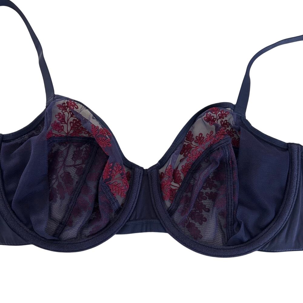 Natori Bra Womens 36D Navy Embroidered Lace Unlined Underwire Full Coverage New - Picture 7 of 11